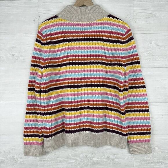 Talbots Mockneck Sweater Women L Happy Stripe Classic Cotton Blend Preppy Fun - Picture 7 of 15